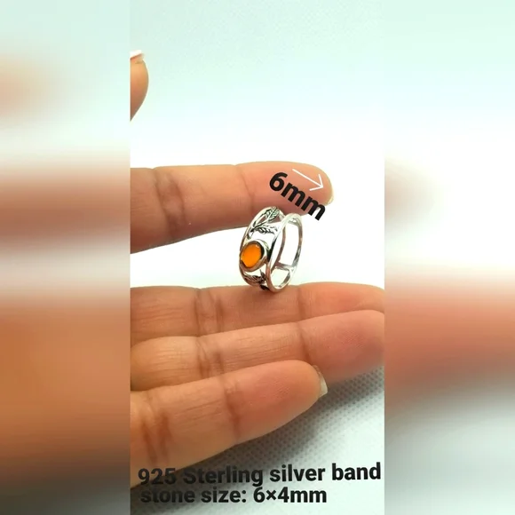 925 Sterling Silver Ring!!pretty folliage Band with Natural carnelian! Us: 7,8,9 - Picture 8 of 15